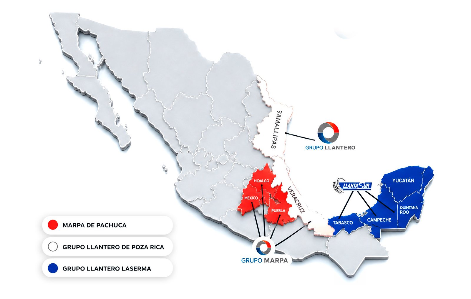 Mapa de cobertura de Grupo Llantero y LlantaSur